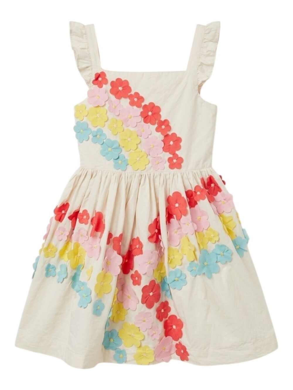 Mini Boden Kids Rainbow Flower Applique Cream Beige Sundress Cotton Girls 7 8